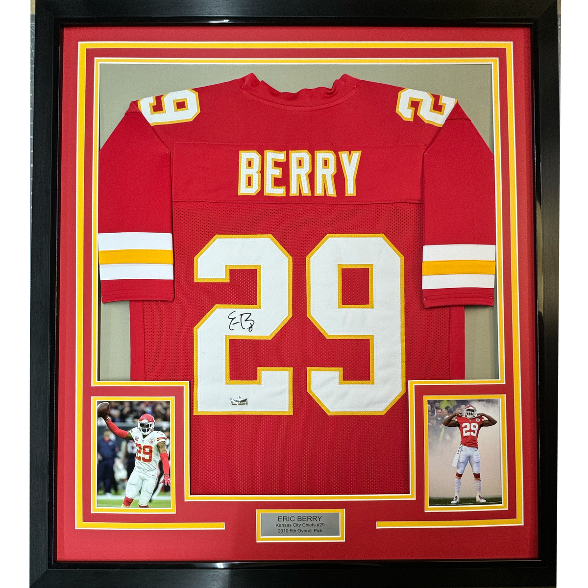 Framed Facsimile Autographed Eric Berry 33x42 Red Reprint Laser
