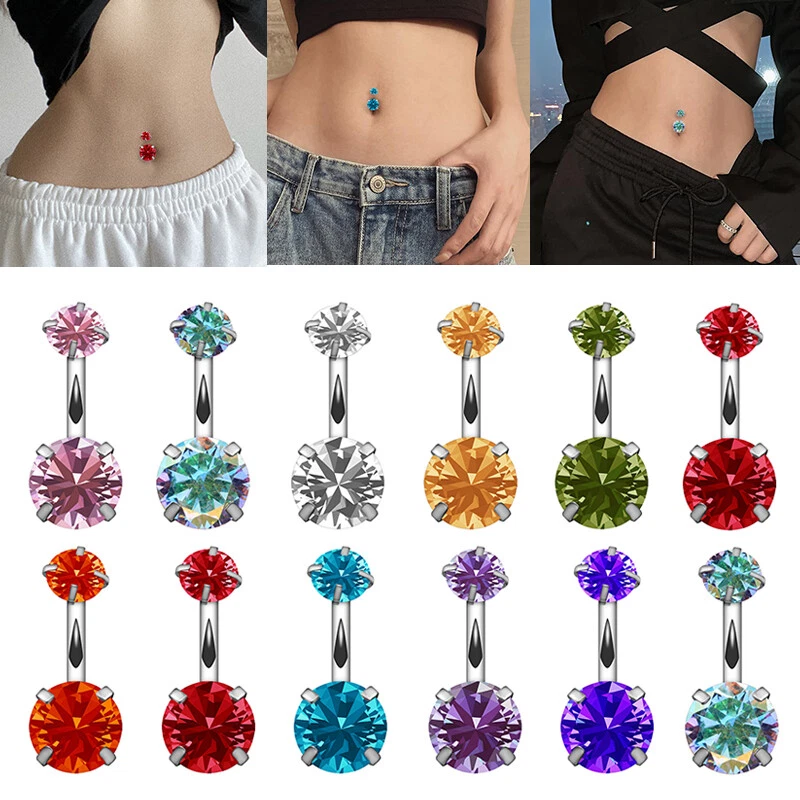 Buy 14G 316L Stainless Steel Crystal Belly Button Ring/ Silver/ Rose Gold Navel  Ring/belly Button Piercing/ Belly Button Ring/ Dainty Navel Ring Online in  India - Etsy