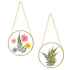 2pcs Double Glass Frame for Pressed Flowers, Brass Hanging Photo Frame Vintag...