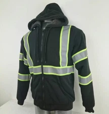 Safety Hoodie For Work Reflective Wool Fleece High Visibility  Sweatshirt Black