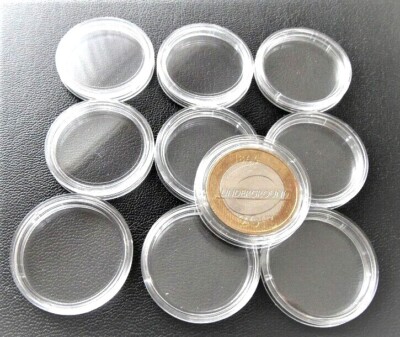 29 mm (£ 2 Pfund) 10er Pack Kunststoff Runde Münzboxen Kapseln Etuis           