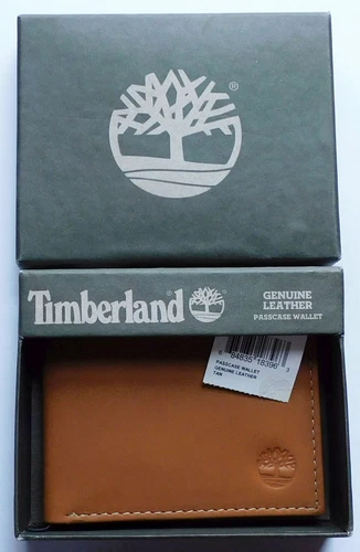 NIB Timberland Men's Genuine Leather Passcase Wallet Tan Bifold