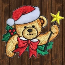 Christmas Teddy Bear Embroidered Patch — Iron On