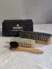4pc Vintage Kiwi 100 Horsehair Bristle Shoe Polishing Brush Set Case Brushes