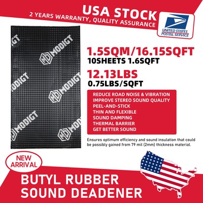 16.2sqft Butyl Rubber Car Sound Deadener Noise Dampening Mat 10 Sheets 20''X12''