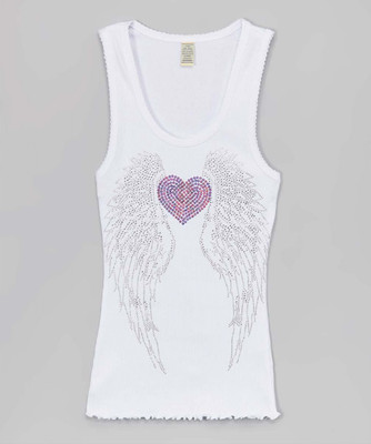 Girls & Junior Sleeveless Tank Top - Heart Rhinestone Wings By Glitter Girl