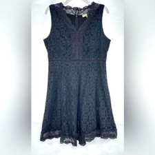 Loft Black Lace Dress Fit & Flare Lined Scalloped Hem Dark Romantic Goth Sz 10P