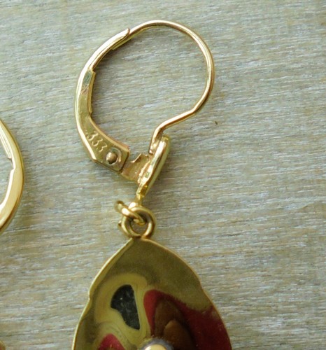 BIEDERMEIER Ohrringe Ohrhänger mit Miniaturmalerei in 333/ 8 K Gold (Stempel) - Bild 5 von 5