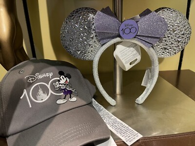 NWT Disney Parks Disney100 Mickey and Minnie Mouse Platinum Sparkle Ears Hat NWT Disney Parks Disney100 Mickey and Minnie Mouse Platinum  main image 4