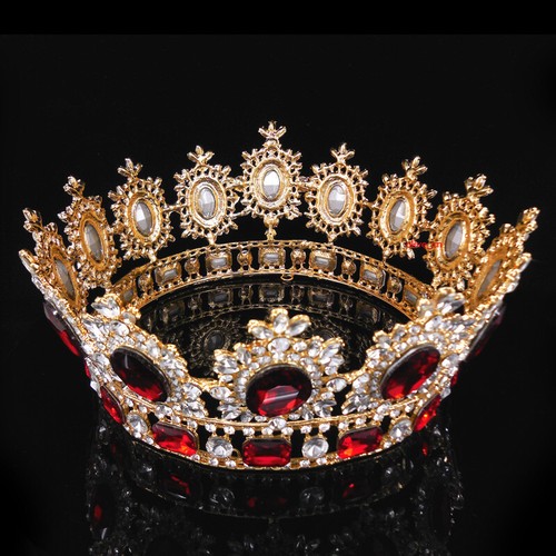 Corona rotonda 6,7"" grande cristallo oro regina regina regina ballo di nozze principessa - Foto 16 di 52