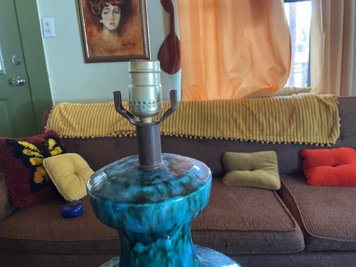 Vintage Blue Green Ceramic Pottery table desk Lamp 60s Mid Century MCM Modern - Picture 3 of 9