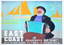East Coast Fisherman Poster Accordion Player Quayside Old Art Print A3 A4