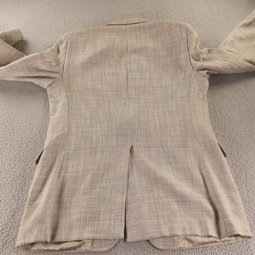 VTG Tweed Jacket M Beige Windowpane Check 100% Wool Blazer Sport Coat 42R - Picture 8 of 15