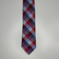 Tommy Hilfiger Tie Plaid Tartan Red Blue White 100% Silk