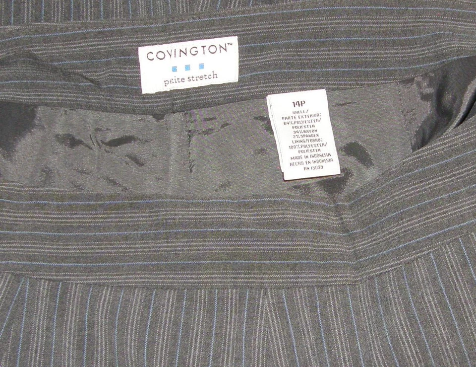 Gray Pinstriped Sz 14 Petite Church Office Lined Side Zip A-Line Skirt COVINGTON - Image 3 of 3
