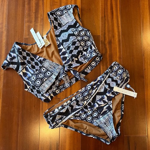 New NWT Bleu Rod Beattie Geometric Bikini Set Swim Two Piece Cap Sleeve Size 10