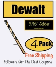 4 Pack DEWALT 5/16" x  4-9/16" Black and Gold HHS Jobber Length Twist Drill Bit
