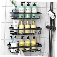 Shower Caddy, 3 Pack Organizer, Adhesive No Drilling Traceless Shelves, Black
