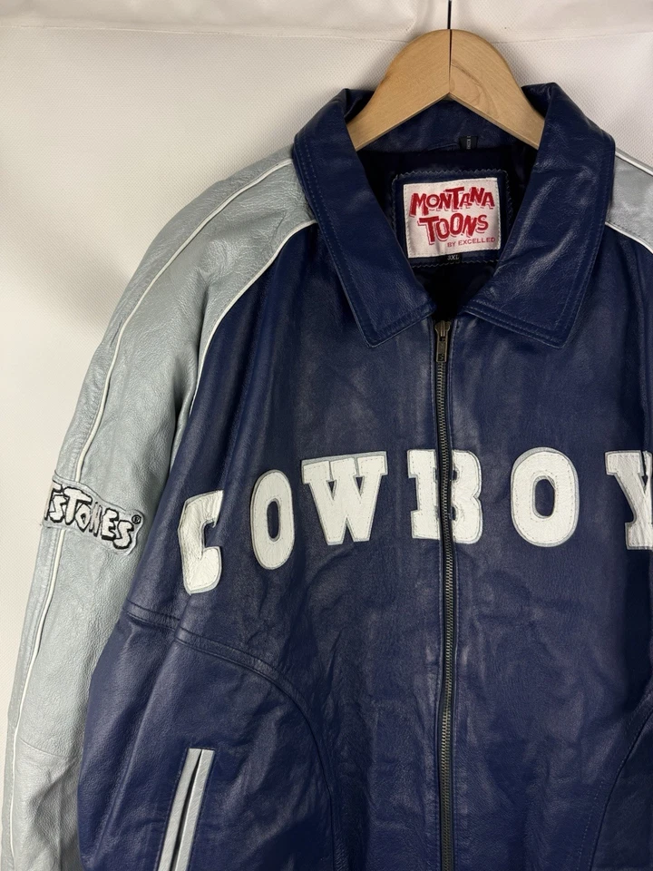 Винтажная кожаная куртка-бомбер 90-х Montana Toons Dallas Cowboys The Flinstones - Изображение 2 из 4