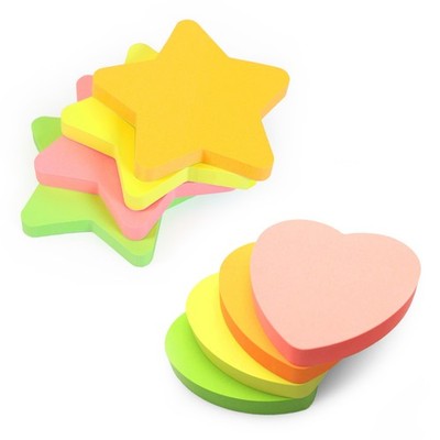 Neon Herz & Stern Haftnotizen, selbstklebende Blöcke 76 mm x 76 mm, je 100 Blatt