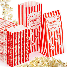 100 Popcorn Bags Flat Bottom - Small Disposable Paper Bag for Popcorn, Popped Ke