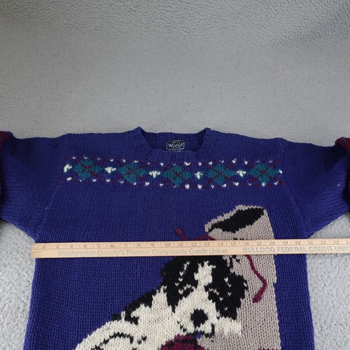 Vintage Woolrich Sweater Womens Medium Blue Wool Dog Boot Jumper Grandma 90s - Picture 7 of 19