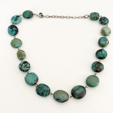Vintage Chunky Turquoise Stone Beaded Silver Tone Heavy Statement Necklace