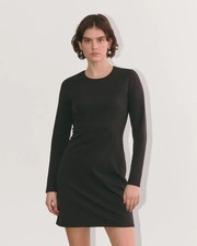EVERLANE The Form Black Supima Cotton Long Sleeve Mini T-Shirt Dress, Size M