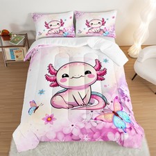 Cartoon Axolotl Comforter Kids Bedding Set,Axolotl Flower Butterfly Bedding F...
