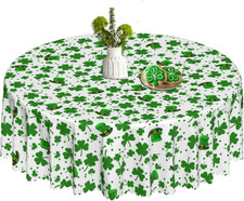 St Patricks Day round Tablecloth 60 Inch Shamrock Table Anti-Wrinkle Waterproof