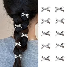 Silver Bow Knot Hair Clips - 10PCS Cute Mini Bow Hairpins for Women