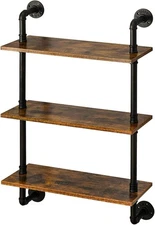 Industrial Pipe Shelf Bracket 3 Tiers Retro Wall Mounted Floating Wood DIY