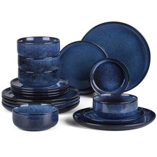 Dinner Set, 18 Piece Stoneware Dinnerware Service for 6, Reactive Glaze