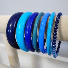 All Vintage Blue Plastic Acrylic Bangle Bracelet Lot Sz 8 Lucite