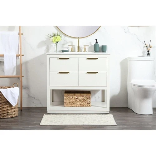 Elegant Decor Larkin 36" MDF Single Bathroom Vanity with Backsplash in White - Picture 7 of 8