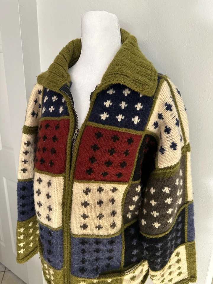 Hecho a mano Tejidos Imalaya Lana Retazos Cremallera Suéter Chaqueta Otavalo Ecuador L Foto 2 de 4