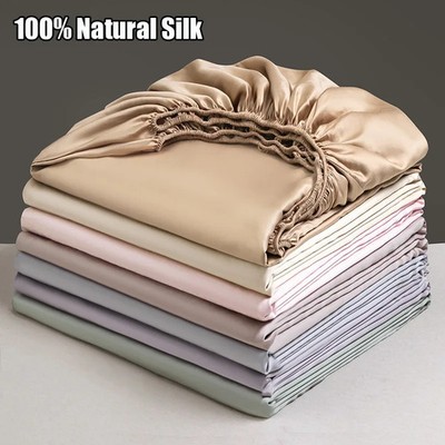 Mulberry Silk Fitted Bed Sheet with Elastic Band Luxury Mattress Cover Bed Cover