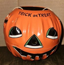 Vintage 50s US Metal Toy Tin Litho Halloween Jack-O-Lantern Haunted House Rare