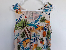Size M sleeveless dress in Ivory w/ bright print Tropical Beach design Excellent