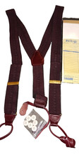 Vintage CAS W Germany Burgundy Suspenders BROWN Leather Button Tab Braces OS VTG
