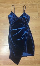 Windsor Showstopper Sleeveless Velvet Asymmetrical Dress Size Small Blue