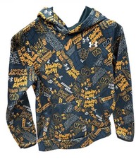 Under Armour Youth Medium Hoodie Blue Yellow All Over Print Pullover Sweatshirt