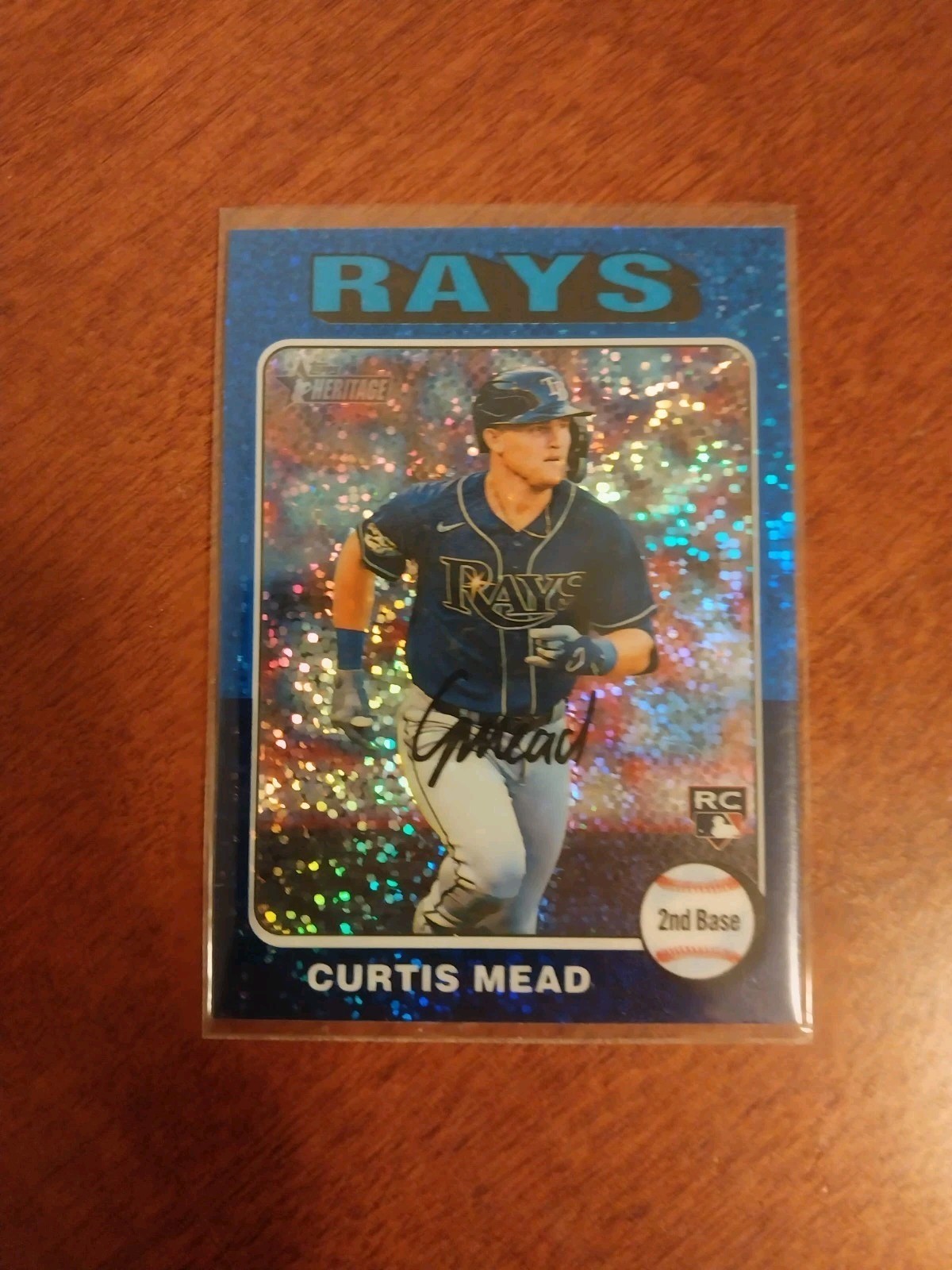 CURTIS MEAD 2024 TOPPS HERITAGE BASEBALL #176 CHROME BLUE SPARKLE REFRACTOR RC
