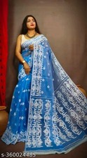 Traditional Bengali Handmade Jamdani Saree With Unstitched Bloused Wedding Wear