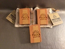 3 Pacha Soap Co. Coconut Papaya 3 x 4 Oz Bar + 2 Soap Saver Bags