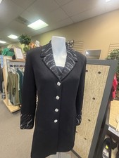 ST JOHN Knit black Jacket And Tank With silver sequined trim on collar Sleeve