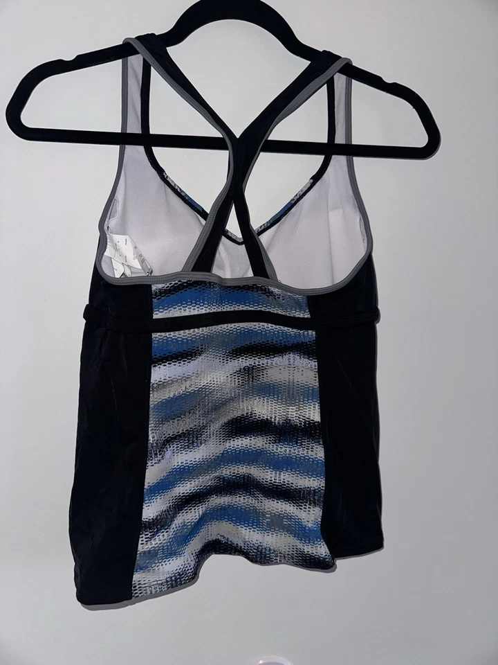 Nike Tankini Swim Top Plus M Black/Blue Gleam Snakeskin Racerback - Image 3 of 4