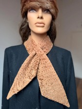 Vintage Beige Astrakhan Karakul Fur Scarf 198...