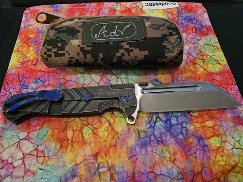 ADV Andre de Villiers Tac Butcher Frame Lock Knife Arrow Ti BLUE Ano (4" Blade)
