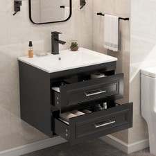 Badezimmerm&ouml;bel Set Waschbecken mit Unterschrank 60x47x50 cm Wasserhahn Schwarz